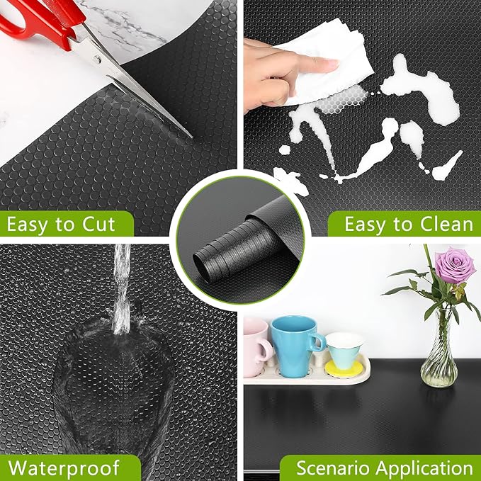 HooTown Shelf Liner Kitchen Cabinet Drawer Mats 23.6 Inch Wide x 32.8 Feet Long, Non Slip EVA Plastic Water Resistant Pad for Bathroom Drawers, Shoe Shelves, Under Sink, Black
