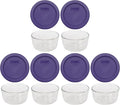 Pyrex 7202 1 Cup Glass Bowls & 7202-PC Plum Purple Lids (6-Pack) - Made in USA