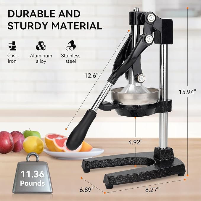 NCUE Cast Iron Juicer, Manual Juicer Hand Press for Citrus Pomegranate | Heavy-duty Body, Food-Grade 304 Stainless Steel, Detachable Easy Clean, Ergonomic Lever, Non-Slip Base for Home & Commercial