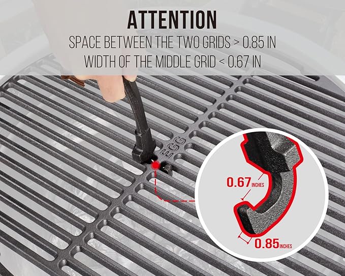 Charcoal Grill Grids Lifter Tool, Cooking Grates Mover Hook - Hot Surfaces Gripper, Chargriller Parts Replacement, Pit Boss, Vision, Big Green Egg Grate Lifter Accessories. Easily Moving Grilling Nets