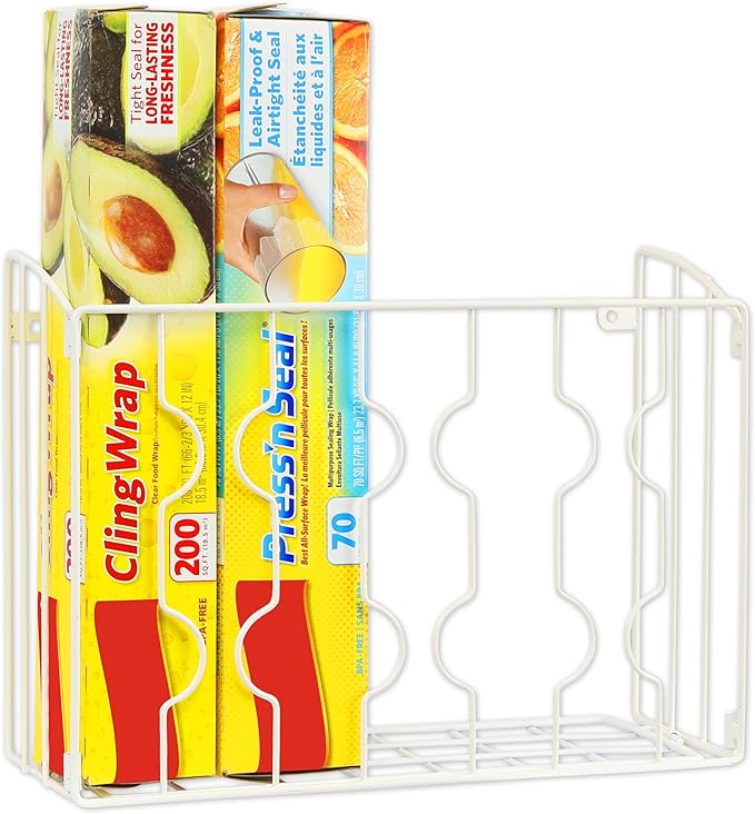 SIMPLE HOUSEWARE Wall Door Mount Kitchen Wrap Organizer Rack, White