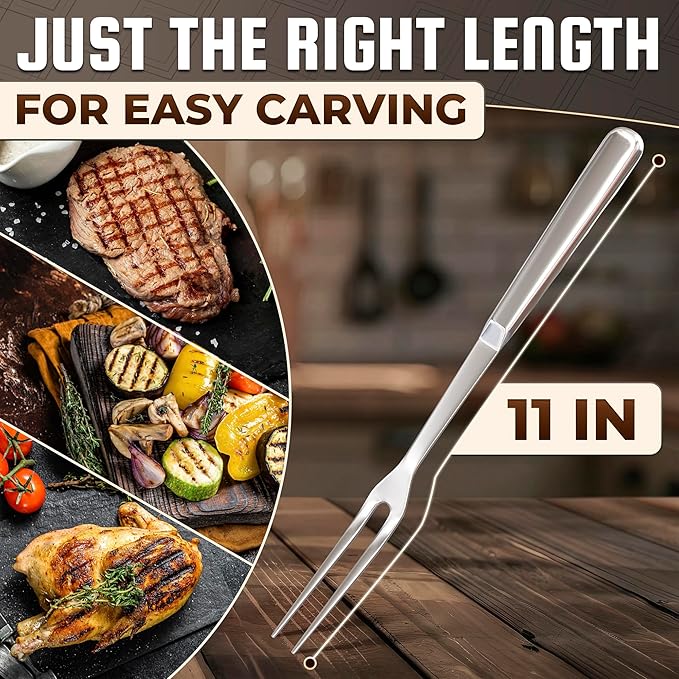 Carving Fork for Meat – 11" Stainless Steel Meat Fork Carving Tool, Ergonomic Two-Prong Utensil with Solid Metal Handle, Dishwasher Safe Construction – Heat-Resistant for Grilling, Turning & Serving