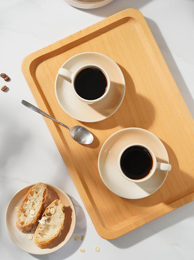famiware Glacier Espresso Cups with Saucers Set of 4, 3oz Espresso Cup Set, Coffee Mug Set for Latte, Macchiato, Stoneware Demitasse Cups Set for Cafe, Microwave&Dishwasher Safe, Honey Beige