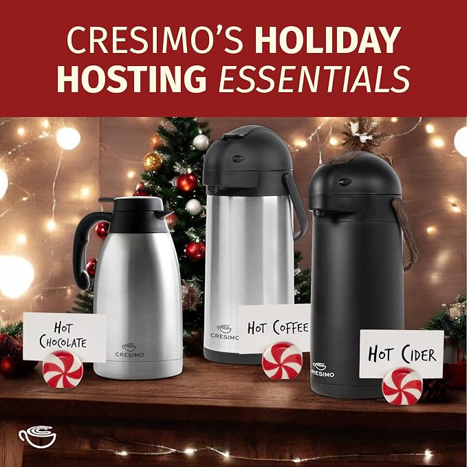 Cresimo Coffee Carafe with Pump - 102oz / 3L Airpot 12 Hours Large Hot Water Carafe, Cocoa Dispenser for Parties - Tea Flask, Insulated Stainless Steel Airpots for Hot Beverage Dispenser -Coffee Pump