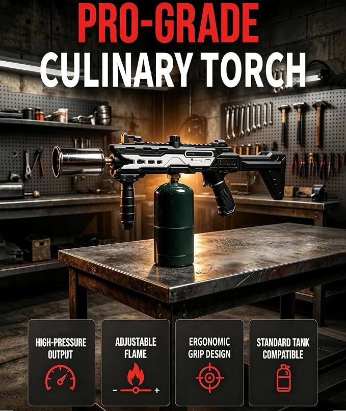 Powerful Propane Torch Gun, Fathers Day Gift for Dad Men, Culinary Blow Kitchen Cooking Torch for Steak Searing, Campfire Charcoal Starter for Blackstone Griddle Accessories (Tank Not included)