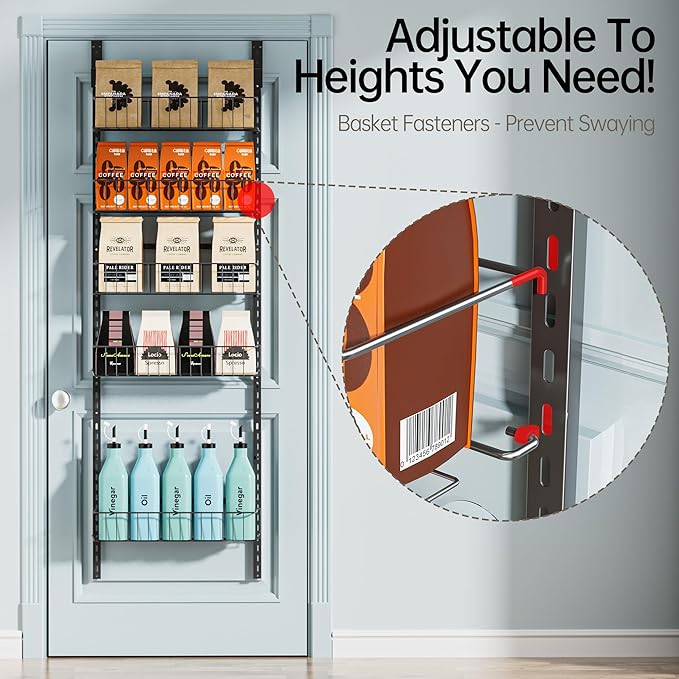 Delamu 2 Sets 3-Tier Bathroom Organizer and Adjustable 6-Tier Metal Over the Door Pantry Organizer