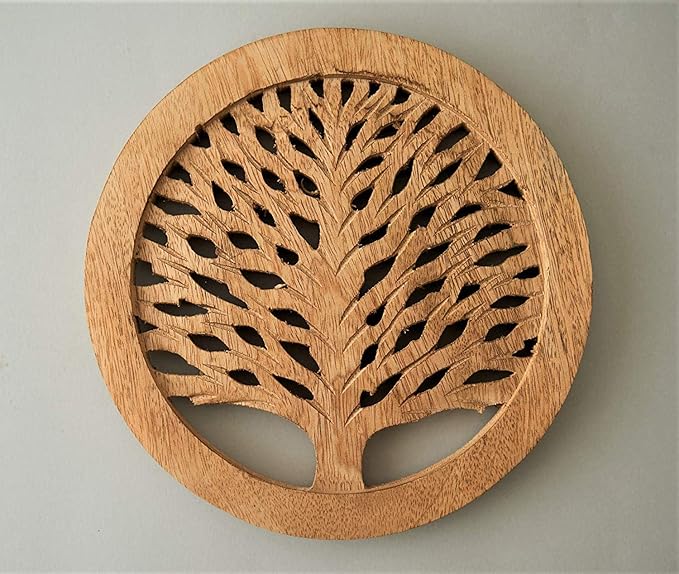 Cooking Gifts Set of 2 Wooden Trivets for Hot Dishes Pots and Pans Tea Pot Holders Nonslip Heat Resistant Kitchen Counter Accessories for Table Countertops (TRNAT) 8" Diameter Tree of Life Design