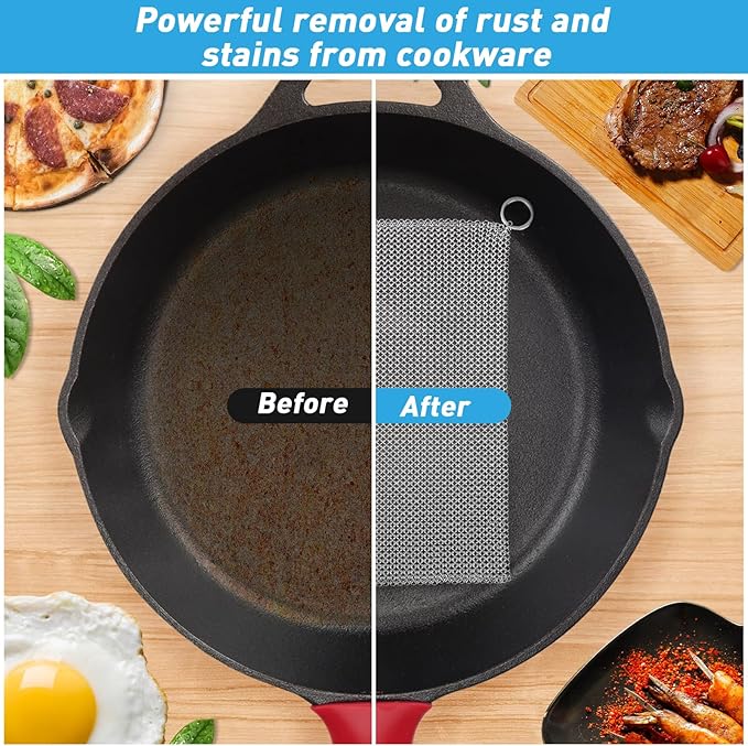 Cast Iron Cleaner & Chainmail Skillet Scrubber - 24''x24'' 3.8mm Small Ring, 316L Stainless Steel Interlocking Mesh Sheet, Flexible Chainmail Panel, Fine Linked Ring Fabric, Woven Ring Net