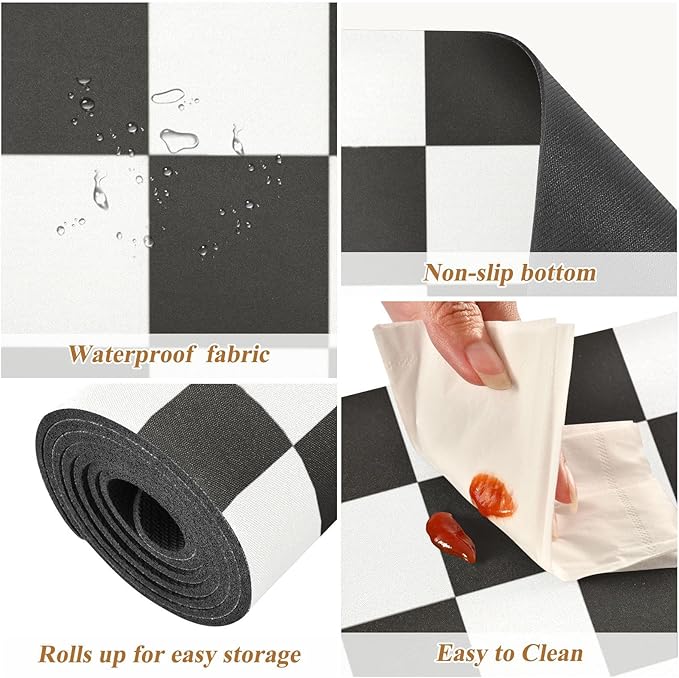 Checkered Black Trivet Table Runner Heat Resistant 230F for Hot Dishes Pots Plates Kitchen Dining Table Protector Decorative 39.37 X 11.8 Inch