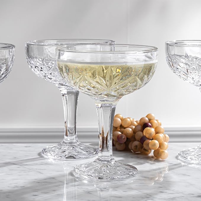 Godinger Champagne Glasses, Champagne Glass Set, Coupes Barware Glasses - 6oz., Dublin Crystal Collection, SET OF 8