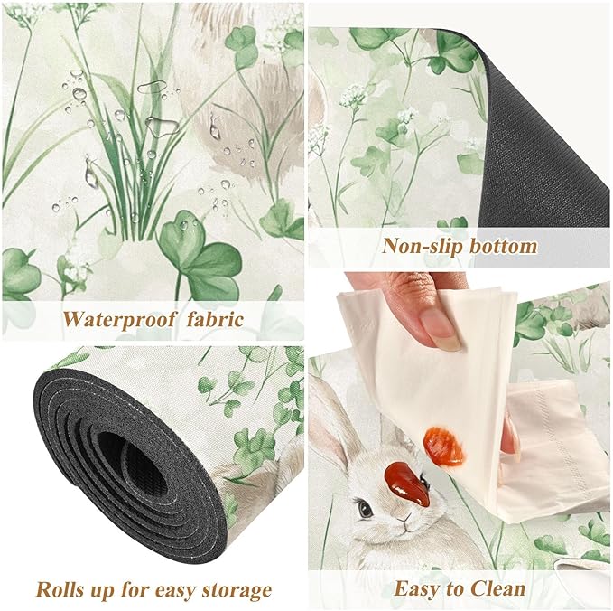 Grey Rabbit Clover Trivet Table Runner Heat Resistant 230F for Hot Dishes Pots Plates Kitchen Dining Table Protector Decorative 39.37 X 11.8 Inch