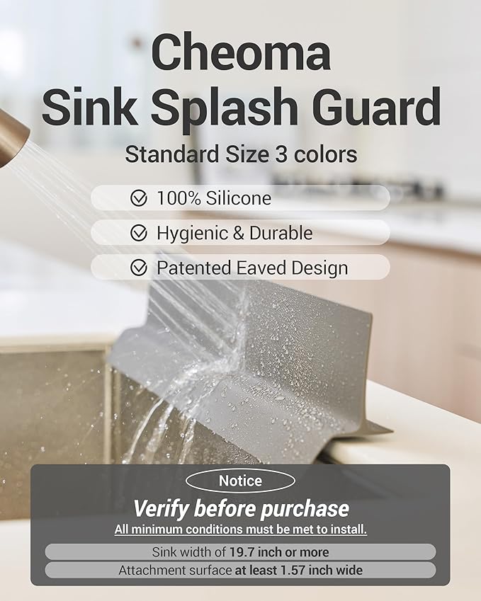 DEARCUS Kitchen Sink Splash Guard 19.7 Inch – Soft Silicone Water Shield for Apartment, Small Kitchen & Bathroom Sinks, Keeps Clothes Dry During Dishwashing, Strong Suction Non-Slip (Deep Gray)