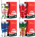 Mifoci 4 Pcs 30 oz Christmas Tumbler with Lid and Straw Stainless Steel Christmas Mug Double Insulated Cup Insulated Coffee Tumbler with Straw Brush for Holiday Coworkers Women Gifts (Style 4)