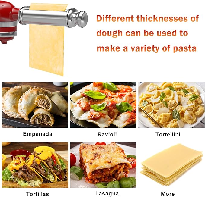Pasta Roller for All KitchenAid Stand Mixer, Electric Dough Roller with 8 Different Thickness Adjustments, Stainless Steel Pasta Paker Attachment Kitchen Aid Accessories and Attachments