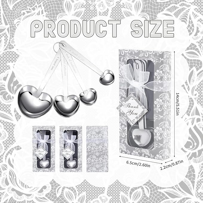 50 Packs Heart Shaped Measuring Spoons, Stainless Steel Measure Spoons Set, Baby Shower Favors For Guests Bridal Shower Party Or Wedding Favors Decorations With Individual Gift Boxes