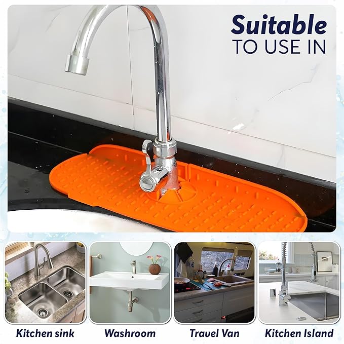 Silicone Faucet Water Catcher Mat, Soft Silicone Faucet Mat Sink Water Splash Guard, 3 Pieces Faucet Splash Catcher for Kitchen Sink Splash Guard to Keep Dry (Gray & Black &Orange)