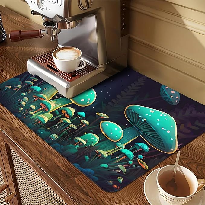 Decorative Stove Top Covers for Electric Stove 28"x20" – Heat Resistant Glass Cooktop Protector Dish Drying Mat – Non-Slip Rubber Backing Washer Top Cover Waterproof Extra Counter Space (Mushroom)