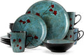 Elama Floral Accents 16 Piece Dinnerware Set in Blue