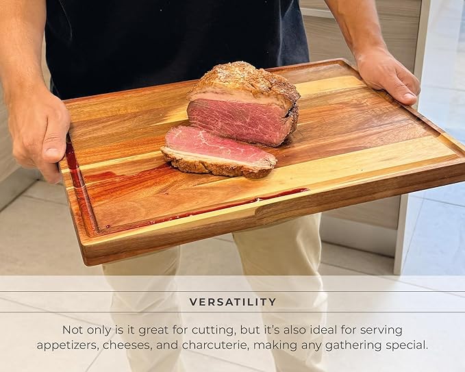 Acacia Wood Cutting Board – 17"x13" Butcher Block – Reversible Chopping Board with Juice Groove – For Pizza, Meat, Veggies, Charcuterie – Knife Friendly Kitchen Decor