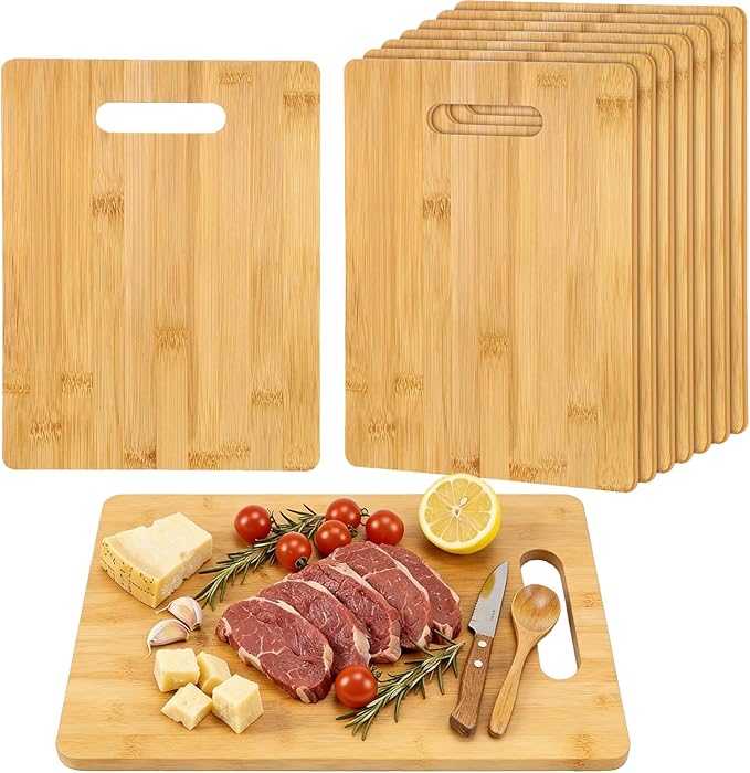 Vesici 18 Pack Bamboo/wood Cutting Board with Handles Bulk Plain Blanks Laser Engraving Chopping Board for Customized Engraving Gifts Crafts for Valentines Mother Women Gifts(Bamboo,12''x8'')