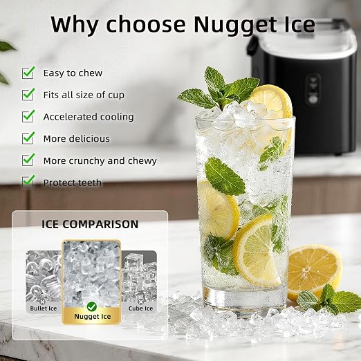 Antarctic Star Nugget Ice Maker Countertop, 35lbs/24H Ice Machine, Soft Chewable Sonic Ice, Self-Cleaning, Fast Ice Ready in 8 Minutes, Compact Design with Handle, Stainless Steel Black