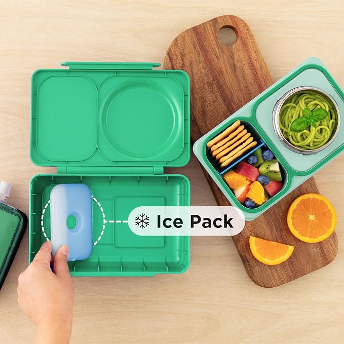 Omie OmieBox UP bento Box for Kids | Insulated Lunch Box | Leak Proof Vacuum Insulated Thermal Food jar | Cooler ice Pack | 2 Compartments (Jade Green)