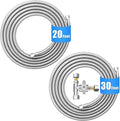 20 FT Premium Stainless Steel Braided Ice Maker Water Hose + 30 FT Refrigerator Water Line Kit with 3/8"- 1/4"- 3/8" Tee Stop Valve for Most Brands and Models Refrigerator