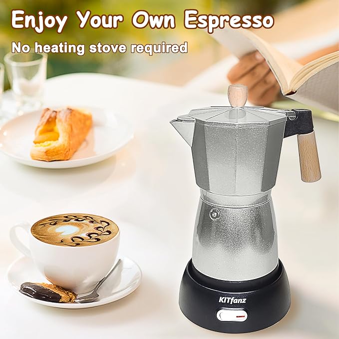 Electric Espresso Coffee Maker, Italian Coffee Pot, Electric Moka Pot, Cuban Coffee Maker, Portable Cafeteras Electricas Espresso Makers with Detachable Base 3 or 6 Cup (Bright Grey)