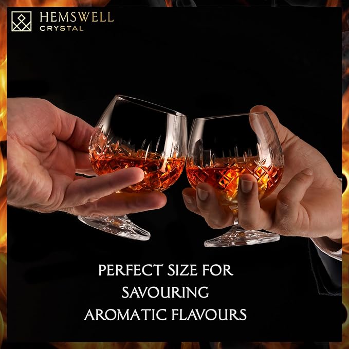 Brandy Snifter Glasses Set of 2 - Small Cut Glass Goblets | for Scotch or Cognac - Diamond Cut Glasses - European Crystal 8.5oz