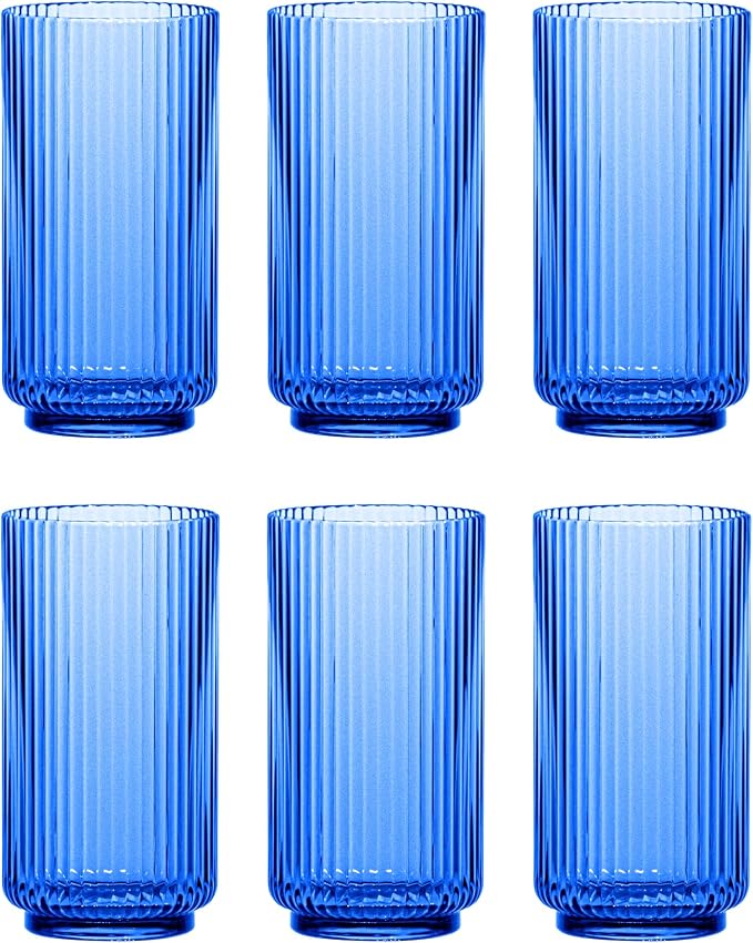Mesa 22 oz Durable Acrylic Jumbo Drinking Glasses, Shatter-Resistant and Dishwasher-Safe Indoor/Outdoor Drinkware for Water, Iced Tea, Juice, and Cocktails - Cobalt Blue - Set of 6