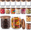 Irenare 16 Pack Glass Containers Canister Set, 17 oz Food Storage Spice Jars with Airtight Lids, Clear Kitchen Containers for Coffee Sugar Tea Beans Nuts Candy Pantry Organization (Wood)