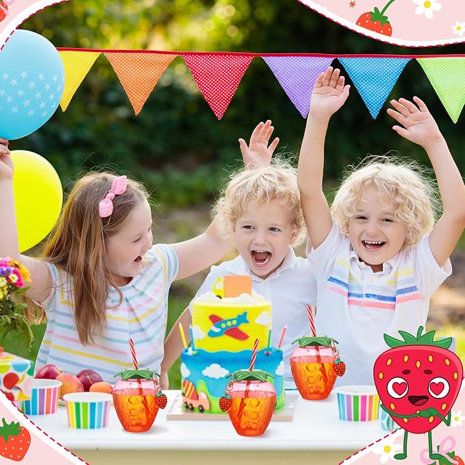 LemonRoad 12 Pcs 17 oz Strawberry Shaped Cups with Lids and Straws Reusable Cute Drinking Cups Strawberry Water Bottles for Hawaiian Summer Party