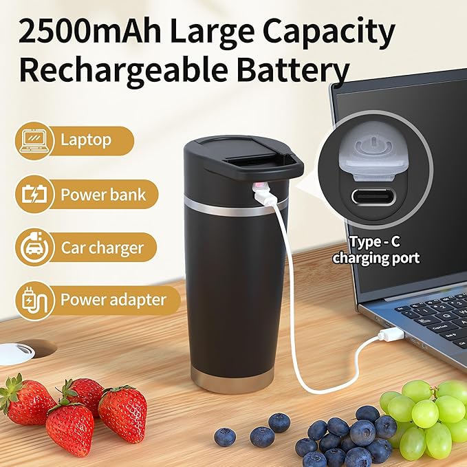 Portable Blender for Mothers Day Gift Smoothies&Shakes 24oz Insulated Cup Cordless, Personal Licuadora Portatil With Stainless Steel, USB-C Rechargeable, BPA Free, Ideal Gift for Men Women