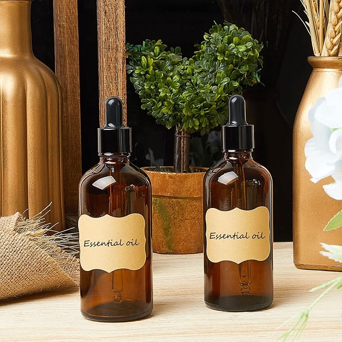 Lallisa 48 Pack 4oz Amber Glass Bottles with Glass Eye Droppers for Essential Oils with 4 Pcs Long Pipettes 4 Funnel and 80 Label, 120 ml Droppers for Perfumes Lab Travel