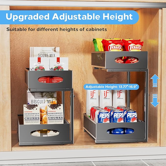 1PC Pull out Cabinet Organizer Fixed with Adhesive Nano Film+1PC Under Sink Organizer Bundle