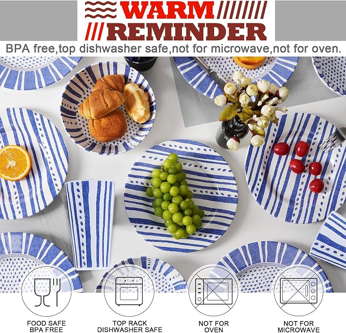 Melamine Dinnerware Set for 4-16 Pcs:Camping Dishes Set with Dinner Plates,Salad Plates,Cups and Bowls.Lightweight and Unbreakable.Indoor and Outdoor Use. flower 10