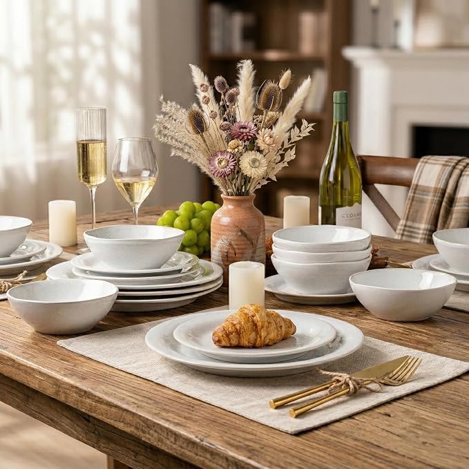AmorArc Ceramic Dinnerware Sets, Handmade Stoneware Reactive Glaze Plates and Bowls Set, Scratch Resistant | Dishwasher & Microwave Safe, Service for 4 (12pc)