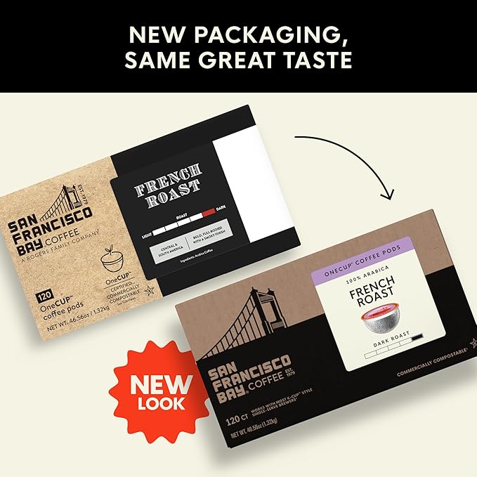 San Francisco Bay K-Cup Coffee Pods, French Roast (120 ct), Dark Roast, Commercially Compostable Single-Serve Coffee Pods