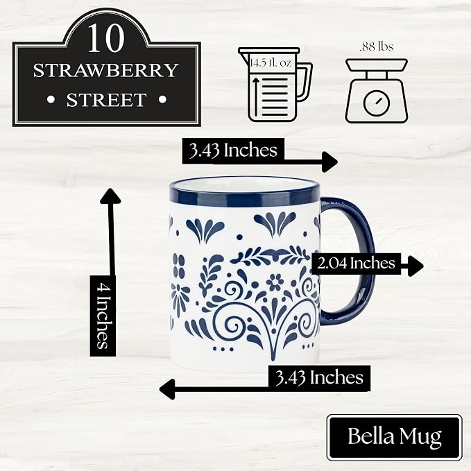 10 Strawberry Street Talavera Dinnerware, Set of 6 (14 fl oz Mugs)