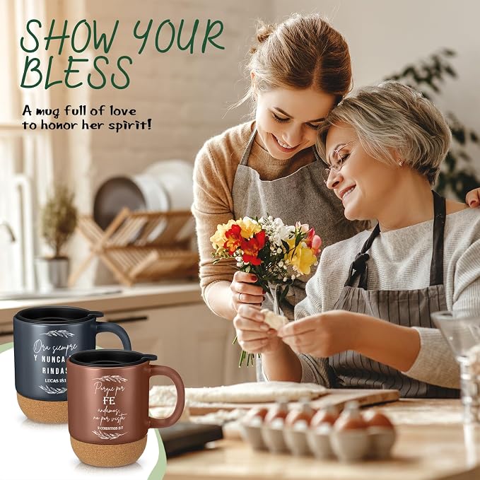 Jingmore 10 Pcs Christian Gift Bulk Religious Mugs with Bible Verse Coffee Cup 15oz for Teacher Nurse Women Men Church Member Employee Mom Dad Clergy Pastor(Leaves, Spanish)
