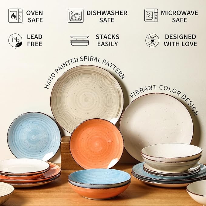 Dinnerware Sets for 6, 18 Piece Plates and Bowls Sets, Stoneware Dishware Sets Kitchen, Scratch Resistant Dishes, Microwave & Dishwasher Safe (Blue, Service for 6(18PCS))