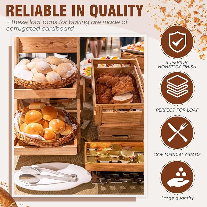 Sabary 50 Pcs Paper Baking Loaf Pan with Lids Disposable Paper Pans Mold for Christmas Winter Birthday Cake Bread Bakery Holiday Gifts(7.87 x 2.55 x 1.94 Inches)