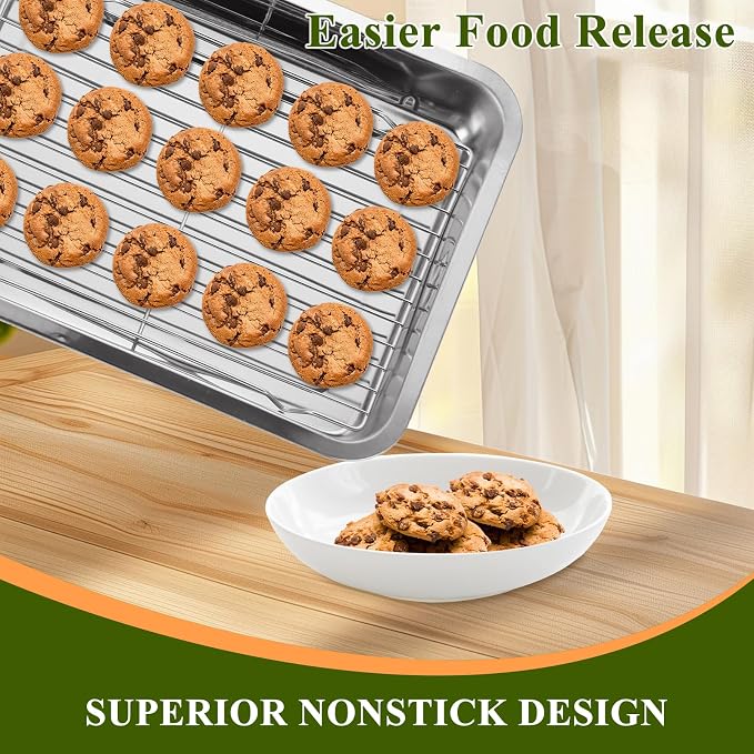 Set of 3 Stainless Steel Baking Sheet with Wire Rack for Baking Sheet 14 x 10 x 2 Inch Baking Rack for Oven Cooking Nonstick Sheet Pan with Wire Racks Heavy Duty Baking Pan with Racks
