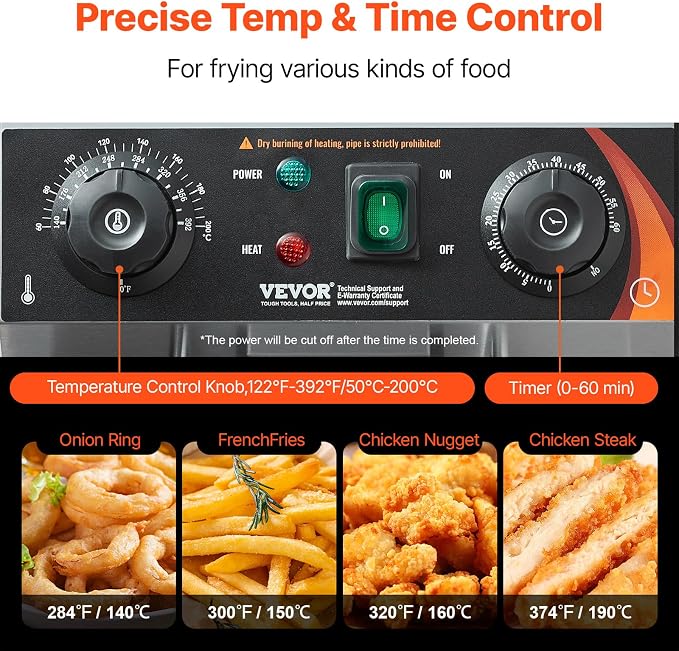 VEVOR Commercial Deep Fryer, Dual Tank 3000W Electric Countertop Fryer with Basket, 2 x 11.6Qt/11L Double Stainless Steel Oil Fryer with Drain, Time & Temp Control, for Kitchen Restaurant Use