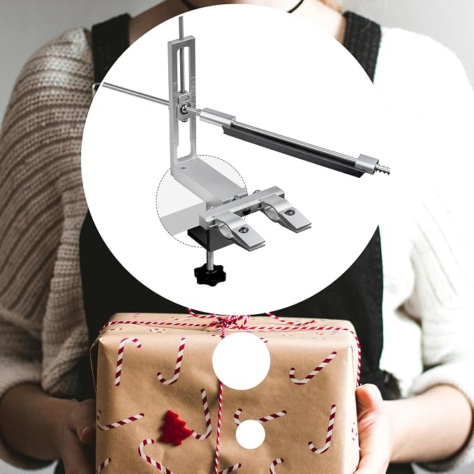 CWOVRS S09 Precision Knife Sharpening System–Quick C-Clamp Fixed-Angle Knife Sharpener W/ 2-Adjustable Angle System (15°–27°), 360° Flip Dual Clamp, Chef Kitchen Knife Sharpener, 6 Premium Stones Kit