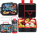 rockpapa Kids Lunch Box Set with 14oz Insulated Water Bottle & Lunch Bag, Leakproof 5.5 Cups Bento Box for School & Children, BPA-Free, Microwave Safe for Boys Girls (Black Games)
