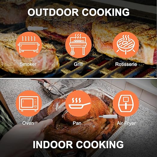 Wireless Intelligent Meat Bluetooth Thermometer, Digital Thermometer with Dual sensors, can be remotely Monitored and Suitable for Various scenarios，A Must-Have Gift for Chefs and Foodies