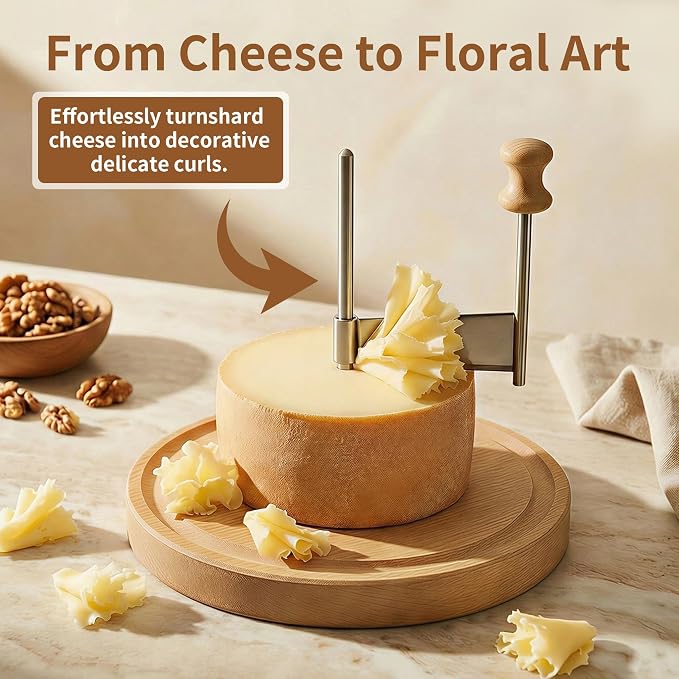 ZZXLLLO Girolle Cheese Curler Shaver Wheel – Stainless Steel Cheese Slicer Flower Maker Tool for Tête de Moine – Wood Base with Dome Lid, Sharp Blade, Hole Cutter, Gift Boxed