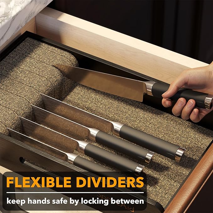 SpaceAid Knife Drawer Organizer 9 inches Wide Bamboo Insert Dock, Kitchen Steak Knives Holder Organizers Block for Drawer in Storage Organization (Medium, Black)