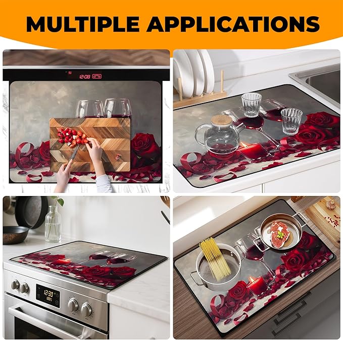 Heat-Resistant Glass Stove Top Cover with Anti-Slip Rubber Coating – 28.5x20.5 Inch Electric Stove Protector, Scratch-Resistant, Expands Counter Space, Stylish Kitchen Decor